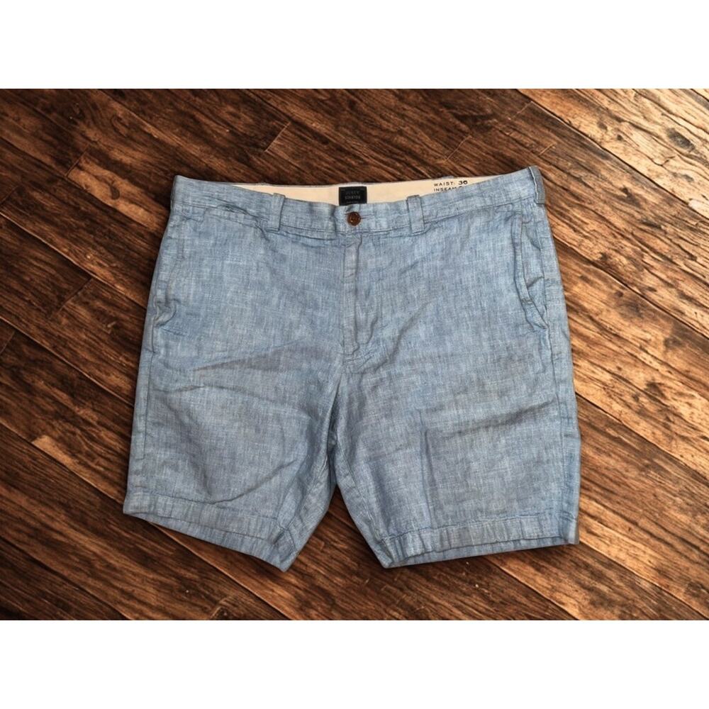 J Crew Stanton Shorts 36x9 Blue Linen Cotton Baird McNutt Irish Linen NWOT